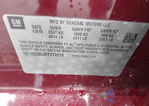 2015 Chevrolet Malibu 1Lt from USA, damaged, VIN 1G11C5SL0FF272210